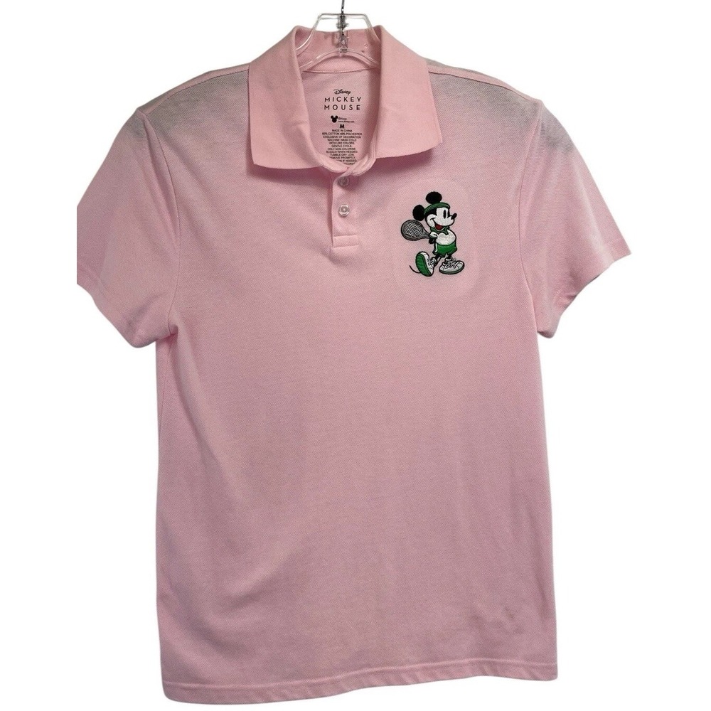 Disney Womens Sz Medium Pink Embroidered Mickey Tennis Polo Shirt (B38)